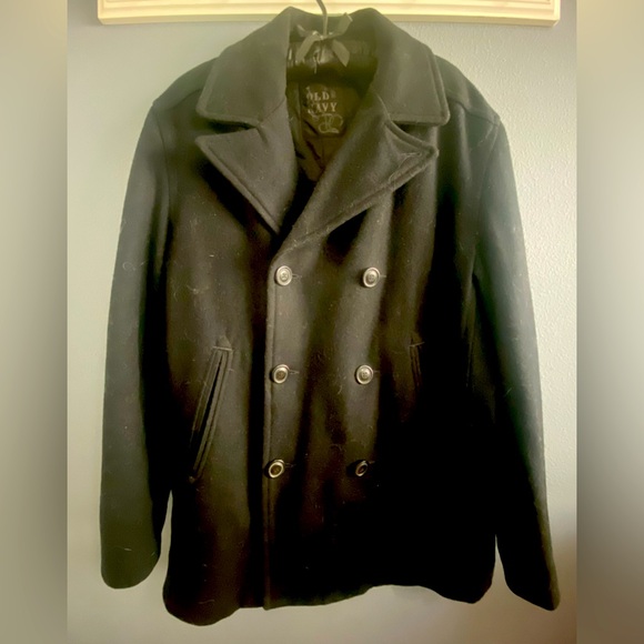 Old Navy Black Double Breasted Wool Blend Pea Coat Size M - Picture 1 of 7